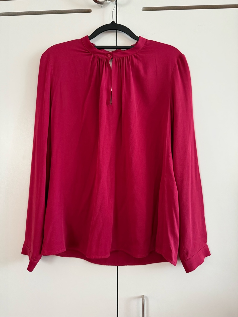 Max Mara Silk Long-Sleeve Keyhole Blouse in Merlot_ Size 12